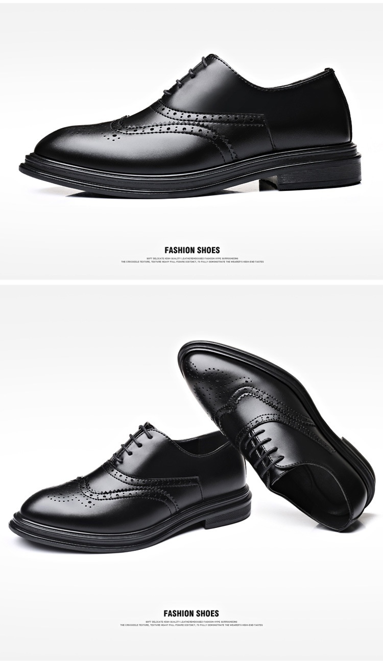 Autumn And Winter Brogue Men's Business Leather Shoes - 图片 8