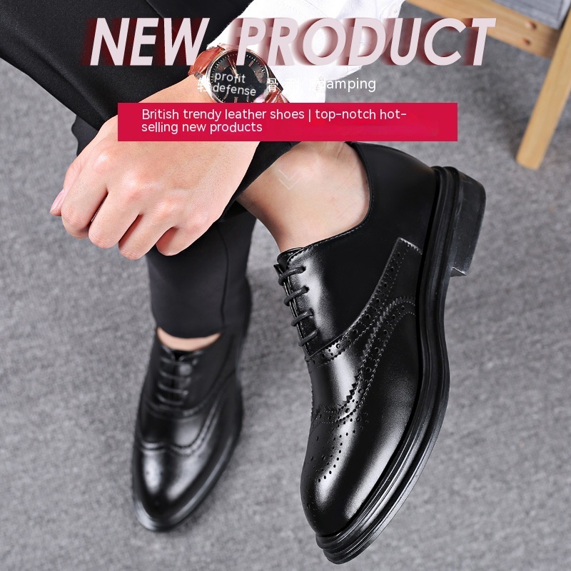 Autumn And Winter Brogue Men's Business Leather Shoes - 图片 4