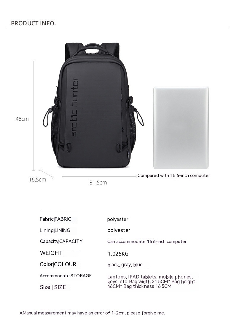 Large Capacity Men's Waterproof Daily Commuter Backpack - 图片 10