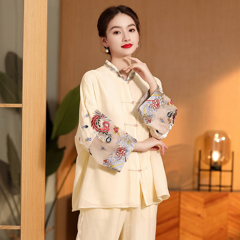 Embroidered Vintage Top Women's Stand Collar Improved Loose - 图片 3
