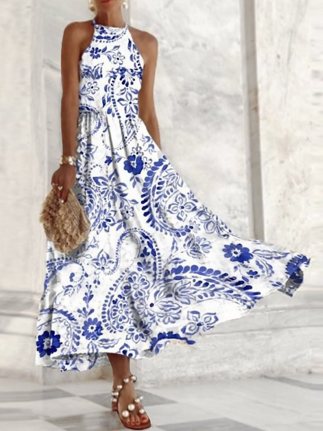 Sleeveless Female Dress Blue And White Porcelain - 图片 6