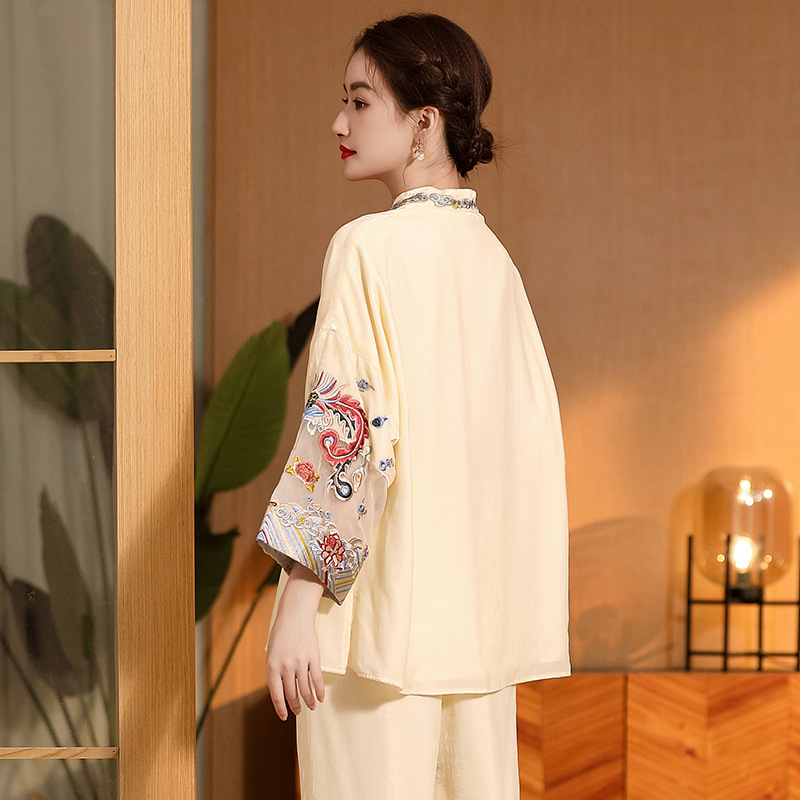 Embroidered Vintage Top Women's Stand Collar Improved Loose - 图片 4