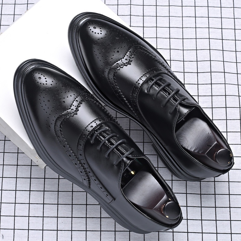 Autumn And Winter Brogue Men's Business Leather Shoes - 图片 2