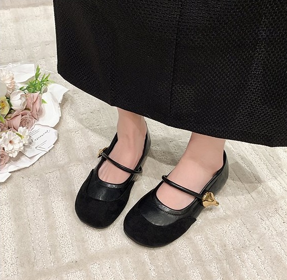 2026 Fashion French Style Gentle Late-Wind Shoes, One-Strap Splicing Round Toe Hidden Wedge Mary Jane Ballet Flats - 图片 4