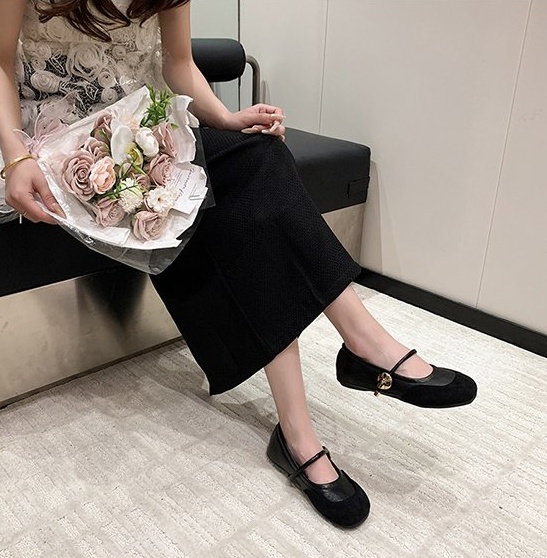 2026 Fashion French Style Gentle Late-Wind Shoes, One-Strap Splicing Round Toe Hidden Wedge Mary Jane Ballet Flats