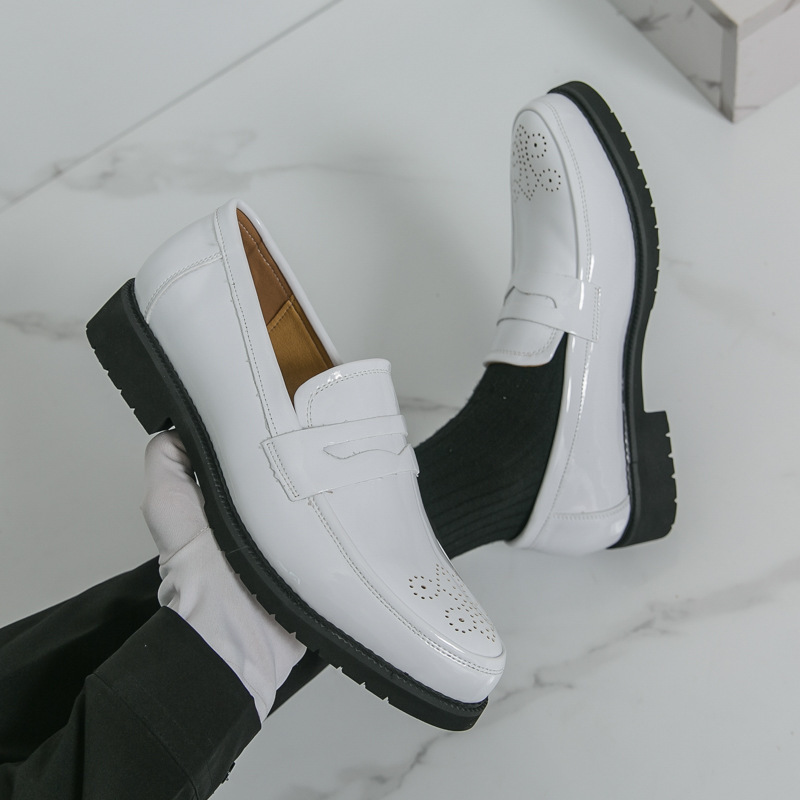Autumn Men's Glossy Carved Leather Shoes - 图片 3