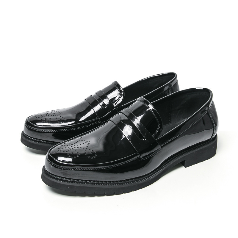 Autumn Men's Glossy Carved Leather Shoes - 图片 5